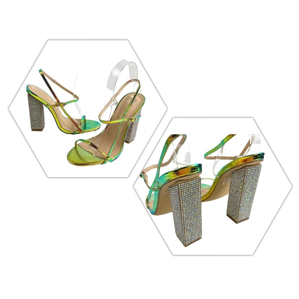 NEW  Cathy Din Luana-1 Mermaid Iridescent Gold strappy Heels size 8